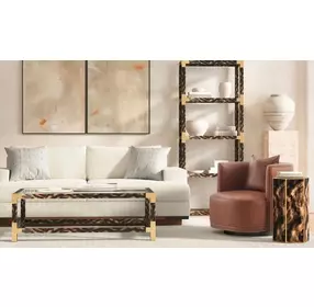 Arakan Calico and Gold Rectangular Glass Top Occasional Table Set