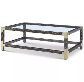 Arakan Calico and Gold Rectangular Glass Top Cocktail Table