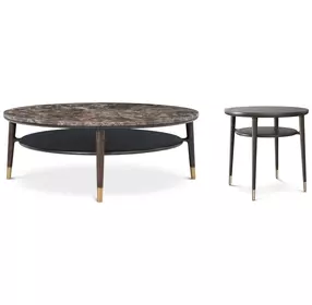 Spencer Green Park Fumed and Gold Round Marble Top Stratton Street Occasional Table Set