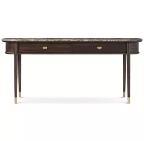 Spencer Green Park Fumed and Gold Oval Marble Top Curzon Console Table