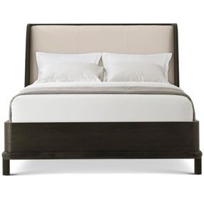 Repose Charcoal Oak and Beige Leather Queen Upholstered Panel Bed