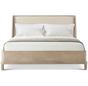 Repose Gray Oak and Beige Leather California King Upholstered Panel Bed