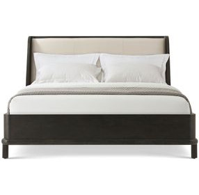 Repose Charcoal Oak and Beige Leather California King Upholstered Panel Bed