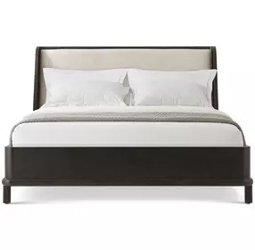 Repose Charcoal Oak and Beige Leather California King Upholstered Panel Bed