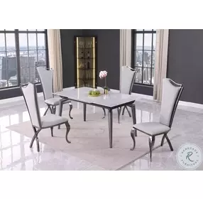 Tabatha Gloss Gray And Graphite Extendable Dining Room Set with Nadia Tall Back Side Chair Set of 2