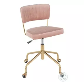 Tania Gold Metal And Pink Velvet Swivel Task Chair