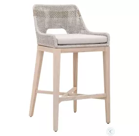 Tapestry Performance Pumice And Taupe White Flat Rope Outdoor Bar Stool