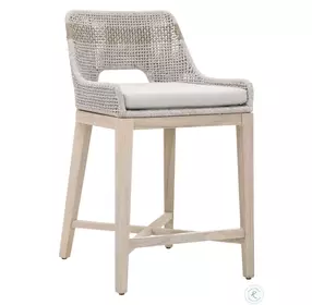 Tapestry Performance Pumice And Taupe White Flat Rope Outdoor Counter Height Stool