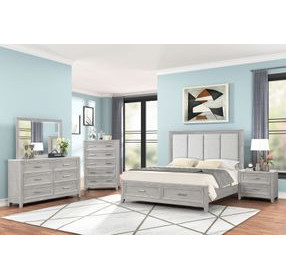 Fiona Mist Gray Upholstered Storage Panel Bedroom Set
