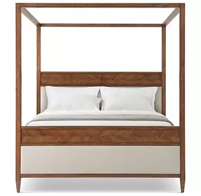 Nova Beige and Dusk Performance Fabric Upholstered King Canopy Bed