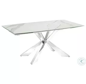 Icon White Marbled And High Polished Stainless Steel Extendable Dining Table