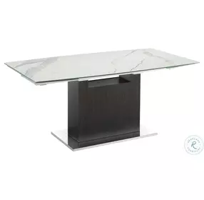 Olivia White Marbled on Glass And Dark Grey Oak Extendable Dining Table