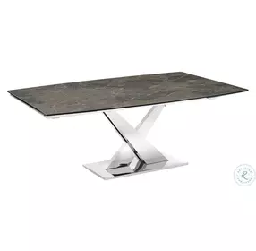 X Base Brown And High Polished Stainless Steel Extendable Dining Table