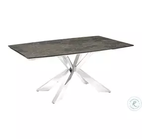 Icon Dark Brown Marbled Porcelain Top And High Polished Stainless Steel Motorized Extendable Dining Table