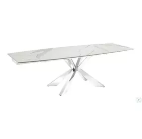 Icon Motorized White And High Polished Stainless Steel Extendable Dining Table