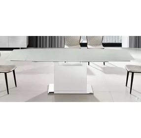 Olivia Motorized White Glass Extendable Dining Table