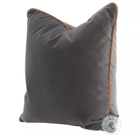 The Not So Basic Dark Dove Velvet And Whiskey Brown Top Grain Leather Piping 20" Essential Pillow Set of 2