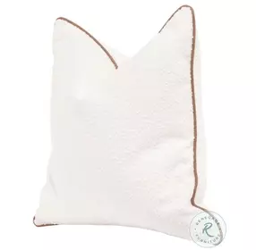 The Not So Basic LiveSmart Boucle Snow And Whiskey Brown Top Grain Leather Piping 22" Pillow Set of 2