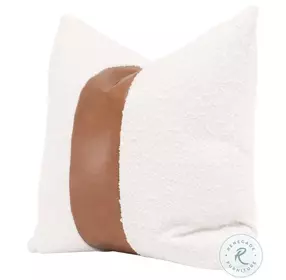 The Split Decision LiveSmart Boucle Snow And Whiskey Brown Top Grain Leather Stripe 20" Pillow Set of 2