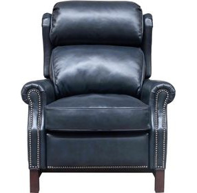 Thornfield Shoreham Blue Leather Push Thru The Arms Recliner with Nailhead Trim