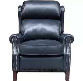 Thornfield Shoreham Blue Leather Push Thru The Arms Recliner with Nailhead Trim