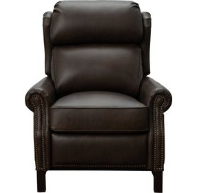 Thornfield Ashford Walnut Leather Push Thru The Arms Recliner with Nailhead Trim