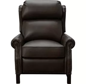 Thornfield Ashford Walnut Leather Push Thru The Arms Recliner with Nailhead Trim