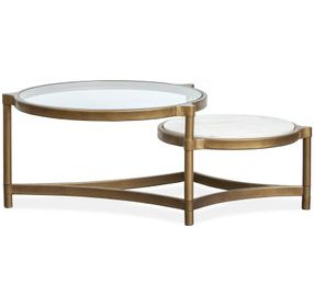 Cassidy Aged Brass and Volakas Round Glass Top Cocktail Table