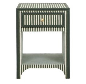 Kora Green Stripes 1 Drawer Open Nightstand