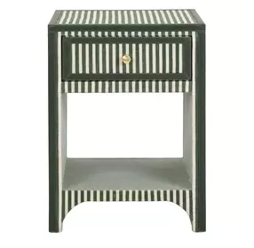 Kora Green Stripes 1 Drawer Open Nightstand