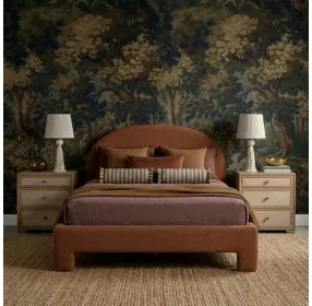 Orphea Autumn Red Performance Fabric Upholstered Panel Bedroom Set