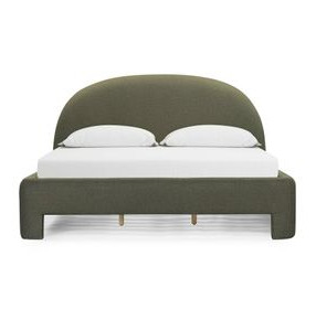 Orphea Kale Green Performance Fabric King Upholstered Panel Bed