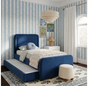 Briella Navy Blue Performance Velvet Upholstered Panel Storage Trundle Bedroom Set