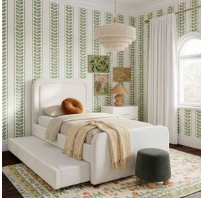Briella Cream Performance Velvet Upholstered Panel Storage Trundle Bedroom Set