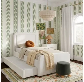 Briella Cream Performance Velvet Upholstered Panel Storage Trundle Bedroom Set