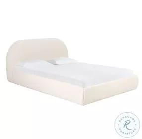 Bara Cream Textured Velvet Queen Platform Bed