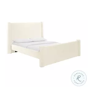 Athara Cream Velvet Upholstered Queen Platform Bed