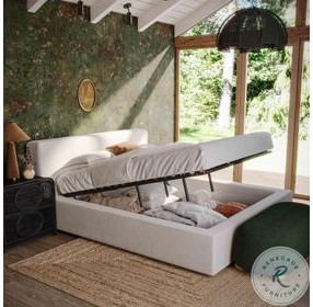 Meena Cream Upcycled Linen Upholstered Panel Storage Bedroom Set