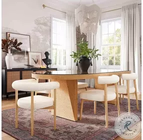 Caren Natural Rattan And Glass Oval Dining Room Set