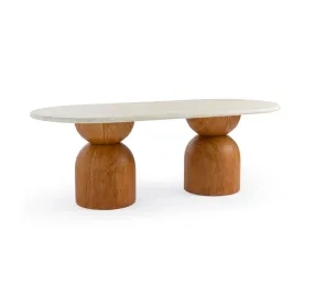 Cynthia Brown and Travertine Concrete 87" Outdoor Long Oval Dining Table