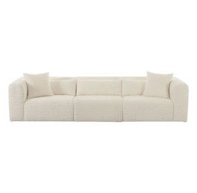 Tarra Fluffy Cream Corduroy Performance Fabric Oversized Modular 118" Sofa