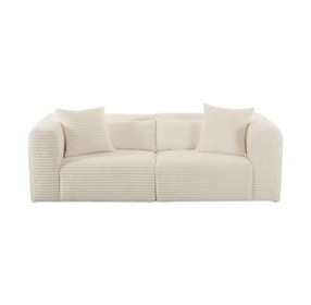 Tarra Fluffy Cream Corduroy Performance Fabric Oversized Modular 86" Loveseat