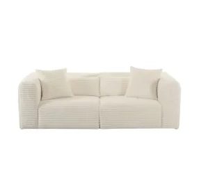 Tarra Fluffy Cream Corduroy Performance Fabric Oversized Modular 86" Loveseat