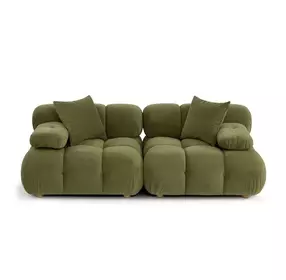 Calliope Olive Green Performance Velvet 2 Piece Modular Loveseat Sectional with Pillow