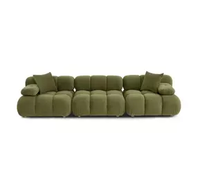 Calliope Olive Green Performance Velvet 3 Piece Modular Sofa Sectional with Pillow