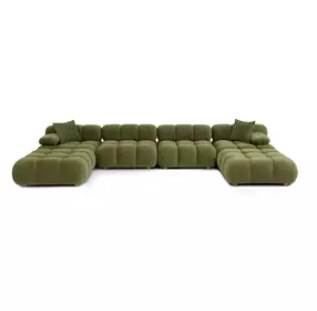 Calliope Olive Green Performance Velvet 6 Piece Modular U Sectional with Pillow