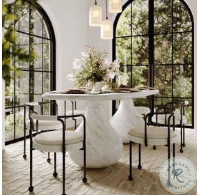 Smooch White Faux Marble Print Outdoor Oval Dining Room Set