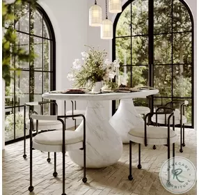 Smooch White Faux Marble Print Outdoor Oval Dining Room Set