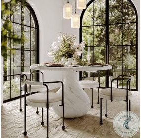 Smooch White Faux Marble Print Outdoor Round Dining Room Set