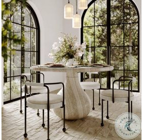 Smooch Faux Travertine Outdoor Round Dining Room Set